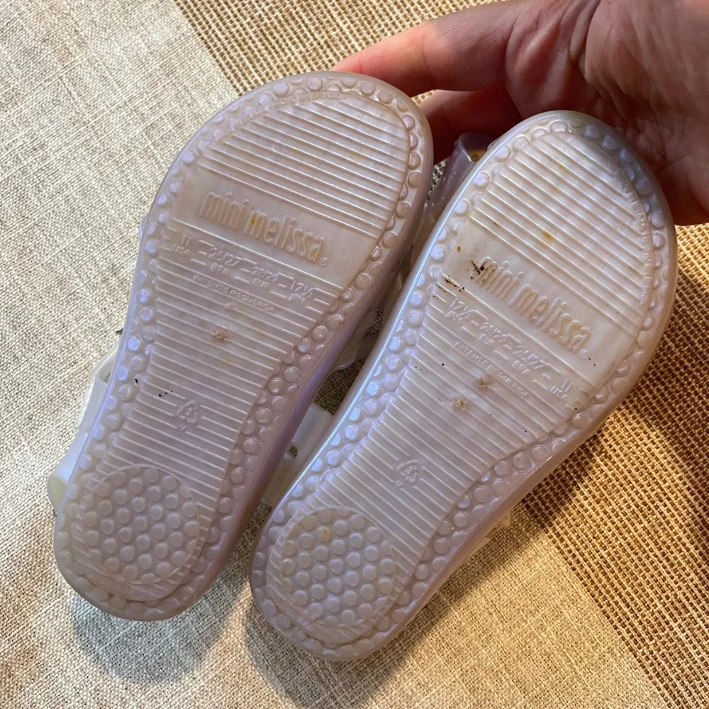 Mini Melissa Aranha Pearlescent Pink Jelly Bow Sandals Girls Size 11 EU 28 29